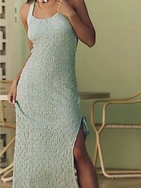 Free People Sage Green Crinkle Maxi Dress